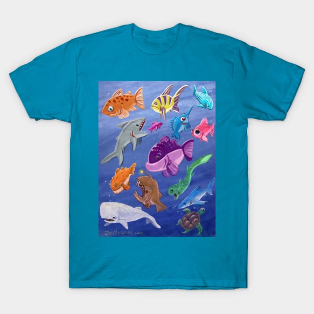 Scuba Sketch: Slate Fulla Fishies T-Shirt by Dustin Resch